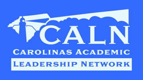 Image of CALN Logo: a lighthouse over the outlines of North and South Carolina. The lighthouse is shining into a cloud that reads "Carolinas Academic Leadership Network"